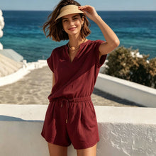 Load image into Gallery viewer, Women's Casual Linen Two-Piece Set — Short Sleeve Top &amp; Shorts
