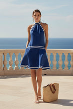 Load image into Gallery viewer, Women's Striped Trim Choker Neck Sleeveless Mini Dress
