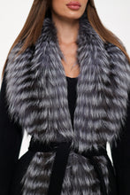 Load image into Gallery viewer, Genuine Silver Fox Virgin Wool Wrap Coat in Black
