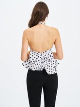 Load image into Gallery viewer, Ilene White and Black Polka Dot Bubble Hem Halter Top
