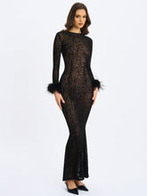 Load image into Gallery viewer, Patricia Black Leopard Burnout Velvet Mesh Backless Maxi Dress
