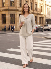 Load image into Gallery viewer, 100% Linen Asymmetric Collar Inverted Pleat Top OTTILIE

