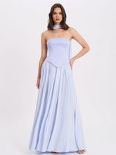 Load image into Gallery viewer, Qianna Baby Blue Peplum Top Drop Waist Chiffon Gown
