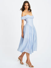 Load image into Gallery viewer, Xavy Baby Blue Off Shoulder Corset Midi Dress
