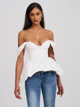 Load image into Gallery viewer, Qistina White Off-shoulder Bubble Hem Peplum Cotton Top
