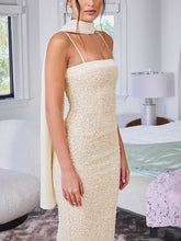 Load image into Gallery viewer, Raizel Gold Beaded Sequin Bodycon Gown with Scarf
