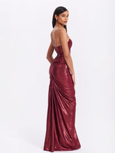 Load image into Gallery viewer, Sable Ruched Burgundy Glitter Mermaid Gown
