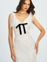 Load image into Gallery viewer, Paola White Peter Pan Collar Beaded Sequin Mermaid Midi Dress
