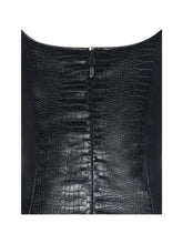 Load image into Gallery viewer, Quilia Black Vegan Crocodile Leather Plunge Mini Dress
