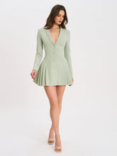 Load image into Gallery viewer, Delia Pistachio Green Blazer Dress with Pleated Detail
