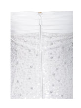 Load image into Gallery viewer, Lainey White Satin Sequin Pearls Beaded Maxi Dress
