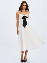 Load image into Gallery viewer, Corinne White Poplin Flared Midi Dress with Removable Bow
