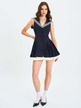 Load image into Gallery viewer, Calliope Navy Sailor Pleated Mini Dress
