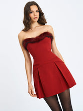 Load image into Gallery viewer, Nalia Crimson Fur Trimmed Sweetheart Mini Dress
