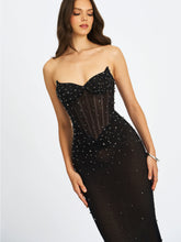 Load image into Gallery viewer, Fatima Black Crystal Sleeveless Corset Mermaid Maxi Dress
