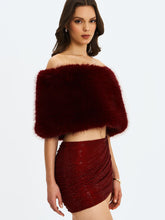 Load image into Gallery viewer, Darleen Crimson Rhinestone Mesh Low Waist Ruched Skirt
