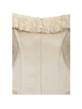 Load image into Gallery viewer, Ersilia Pale Yellow Satin Lace Peplum Corset Off Shoulder Maxi Dress
