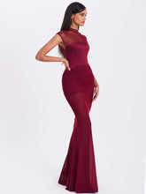 Load image into Gallery viewer, Fabienne Burgundy Mesh Cap Sleeve Mermaid Gown
