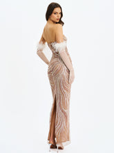 Load image into Gallery viewer, Quinci Apricot Beaded Sequin Sweetheart Maxi Dress
