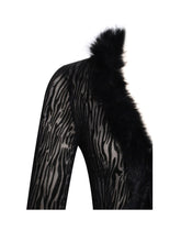 Load image into Gallery viewer, Hali Black Animal Print Burnout Velvet Fur Trim Top

