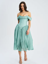 Load image into Gallery viewer, Xavy Teal Green Off Shoulder Corset Midi Dress
