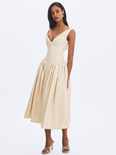 Load image into Gallery viewer, Chelsea Ivory Jacquard Ruched Bust Sweetheart Midi Dress
