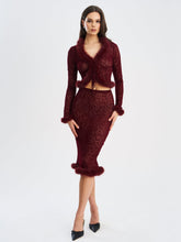 Load image into Gallery viewer, Hali Burgundy Animal Print Burnout Velvet Fur Trim Top
