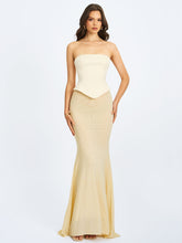 Load image into Gallery viewer, Adelina Butter Yellow Peplum Mermaid Gown with Lace-up Back
