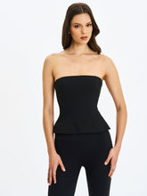 Load image into Gallery viewer, Quinette Black Peplum Top with Beaded Asymmetrical Cape

