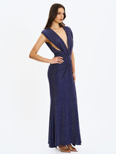 Load image into Gallery viewer, Terri Navy Sparkle Plunging Backless Maxi Dress
