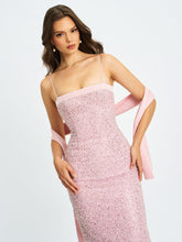 Load image into Gallery viewer, Raizel Pink Beaded Sequin Bodycon Gown with Scarf
