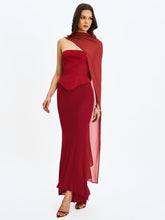 Load image into Gallery viewer, Giselle Crimson Peplum Mermaid Gown with Chiffon Scarf
