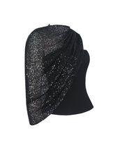 Load image into Gallery viewer, Quinette Black Peplum Top with Beaded Asymmetrical Cape
