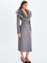 Load image into Gallery viewer, Faye Grey Wool Blend Single-Breasted Coat with Removable Faux Fur Collar
