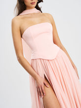 Load image into Gallery viewer, Qianna Baby Pink Peplum Top Drop Waist Chiffon Gown
