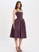 Load image into Gallery viewer, Oakleigh Blackberry Purple Cotton Lace-up Back Midi Dress
