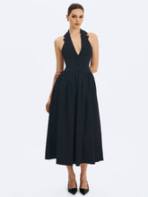 Load image into Gallery viewer, Delaney Black Lapel Halter Midi A-Line Dress
