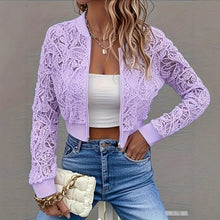 Load image into Gallery viewer, Women's Elegant Lace Short Zip-Up Long Sleeve Jacket Spring Fall Top
