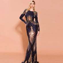 Load image into Gallery viewer, Long Sleeve Backless Sequin Dresses Female Maxi Multi Dress
