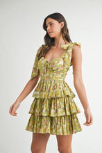 Load image into Gallery viewer, Floral Print Shoulder Tie Layered Mini Dress For Women – Fresh Floral Design, Fluttering Adjustable Shoulder Tie, Layered Mini Dress, Trendy Summer Outfit
