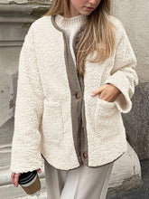 Load image into Gallery viewer, Modern Cozy Women Luxuriously Cozy Contrast Button Up Sherpa Jacket with Pockets For Fall &amp; Winter
