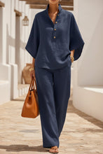 Load image into Gallery viewer, Women's Linen-Look Stand Collar Batwing Top &amp; Wide-Leg Pants Set
