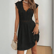 Load image into Gallery viewer, Women’s V‑Neck Short‑Sleeve Dress with Lace Trim
