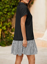Load image into Gallery viewer, Fisoew Striped Patchwork Polo V‑Neck Mini Dress with Pockets
