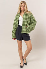 Load image into Gallery viewer, Cute Green Tweed Plaid Button Up Collared Neck Jacket Classic &amp; Elegant Layering Piece Everyday Jacket
