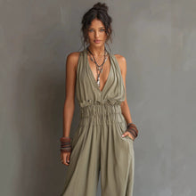 Load image into Gallery viewer, Women's V-Neck Halter Jumpsuit – Sleeveless Open Back Waist-Cinching
