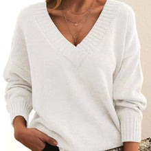 Load image into Gallery viewer, Women’s V-Neck Drop Shoulder Sweater | Casual Long Sleeve Pullover
