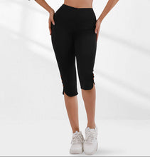 Load image into Gallery viewer, Women's High-Waisted Slim Capri Pants with Slit Hem — Black

