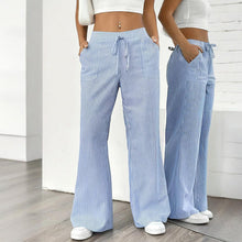Load image into Gallery viewer, Women's Striped Print Straight Wide Leg Pockets Pants Casual Long Pants
