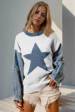 Load image into Gallery viewer, Double Take Star-Pattern Raw-Edge Long Sleeve Sweater
